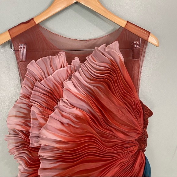 Anthropologie Geisha Designs 3D Floral Asymmetrical Dress Orange Medium - Picture 3 of 12